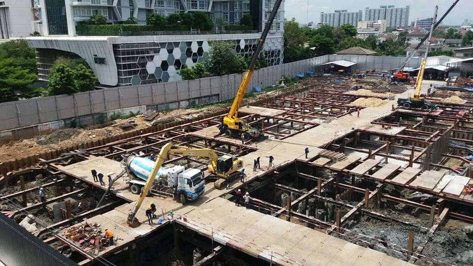 Underground structures and machinery at a retail construction site
